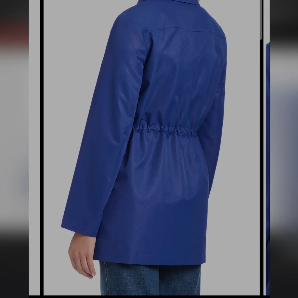 Kate Spade Royal Blue Hooded Drawstring Trench Coat Magic Print Rain Jacket XL